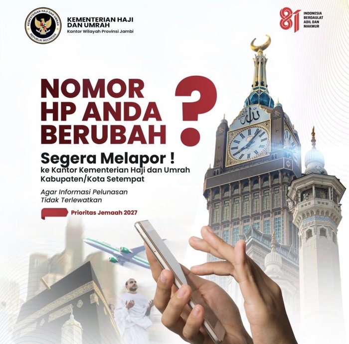 Jemaah Haji Prioritas 2027 Jambi Diminta Perbarui Nomor HP sesuai NIK Jemaah Haji Prioritas 2027 Jambi Diminta Perbarui Nomor HP sesuai NIK