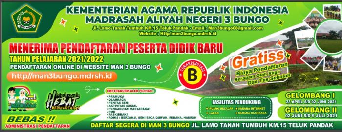 Buruann.. daftar di MAN 3 Bungo, Siswa/siswi Baru akan diberikan Seragam Olahraga dan Tas sekolah Gratisss.... Buruann.. daftar di MAN 3 Bungo, Siswa/siswi Baru akan diberikan Seragam Olahraga dan Tas sekolah Gratisss....