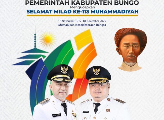 Bupati Bungo Sampaikan Ucapan Selamat Milad ke-113 Muhammadiyah Bupati Bungo Sampaikan Ucapan Selamat Milad ke-113 Muhammadiyah