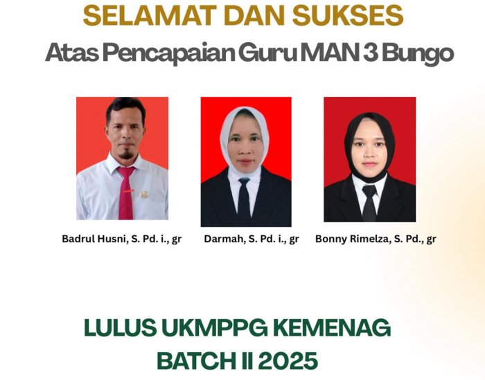 Tiga Guru MAN 3 Bungo Lulus UKMPPG 2025 Tiga Guru MAN 3 Bungo Lulus UKMPPG 2025