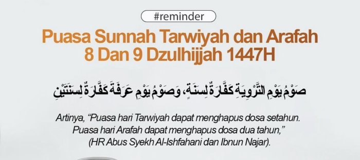 Jadwal dan Keutamaan Puasa Tarwiyah dan Arafah 2026