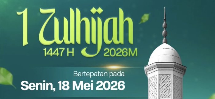Pemerintah Tetapkan 1 Zulhijah 1447 H pada hari Senin 18 Mei 2026 Pemerintah Tetapkan 1 Zulhijah 1447 H pada hari Senin 18 Mei 2026