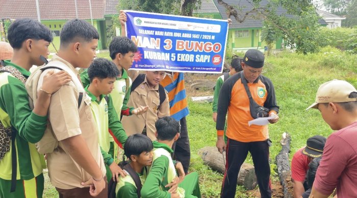 Kepala MAN 3 Bungo Turun Langsung Sembelih Hewan Kurban, Kaur TU eksekutor Sungai urusan cuci perut sapi