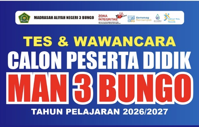 MAN 3 Bungo gelar Tes peserta calon murid baru pada hari Rabu lusa tanggal 08 Juli 2026 MAN 3 Bungo gelar Tes peserta calon murid baru pada hari Rabu lusa tanggal 08 Juli 2026