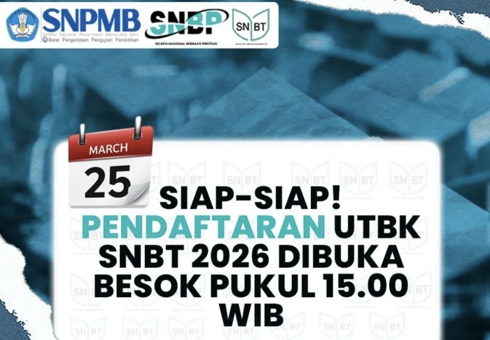 Pendaftaran UTBK-SNBT 2026 Dibuka Mulai 25 Maret
