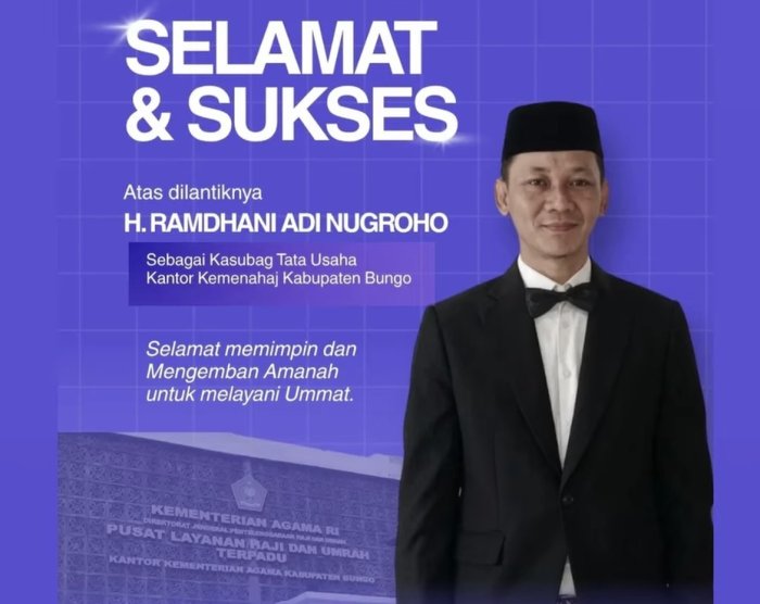 Perkuat Struktur Birokrasi, H. Ramadani Adi Nugroho, S. Sos Resmi sebagai Kepala Subbag Tata Usaha Kemenhaj Bungo Perkuat Struktur Birokrasi, H. Ramadani Adi Nugroho, S. Sos Resmi sebagai Kepala Subbag Tata Usaha Kemenhaj Bungo