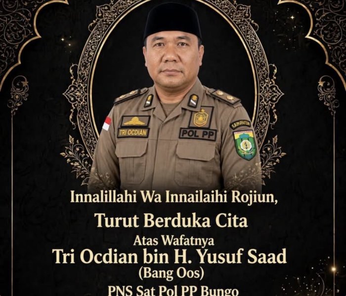 Keluarga Besar MAN 3 Bungo Sampaikan Duka Mendalam atas Wafatnya Bapak Oos, PNS Pol PP Kabupaten Bungo Keluarga Besar MAN 3 Bungo Sampaikan Duka Mendalam atas Wafatnya Bapak Oos, PNS Pol PP Kabupaten Bungo