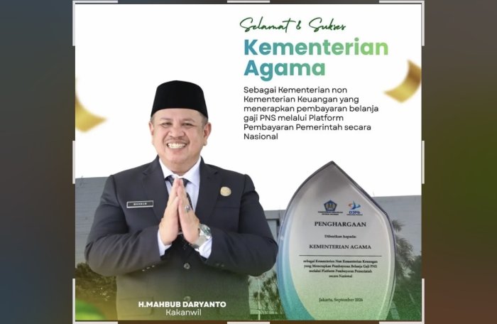 Kementerian Agama Raih Penghargaan atas Peloporan Pembayaran Gaji PNS via Platform Digital Nasional