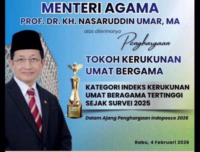 MAN 3 Bungo Ucapkan Selamat, Menteri Agama RI Sukses Raih Penghargaan Tokoh Kerukunan Umat Beragama Indoposco 2026 MAN 3 Bungo Ucapkan Selamat, Menteri Agama RI Sukses Raih Penghargaan Tokoh Kerukunan Umat Beragama Indoposco 2026