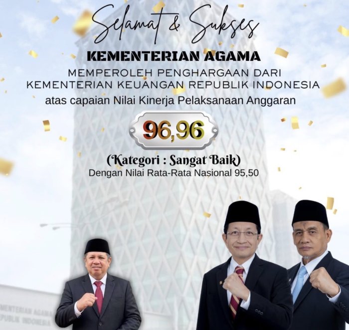 Lampaui Rata-Rata Nasional, Kemenag Raih Penghargaan Kinerja Anggaran 96,96 dari Kemenkeu hi Lampaui Rata-Rata Nasional, Kemenag Raih Penghargaan Kinerja Anggaran 96,96 dari Kemenkeu hi